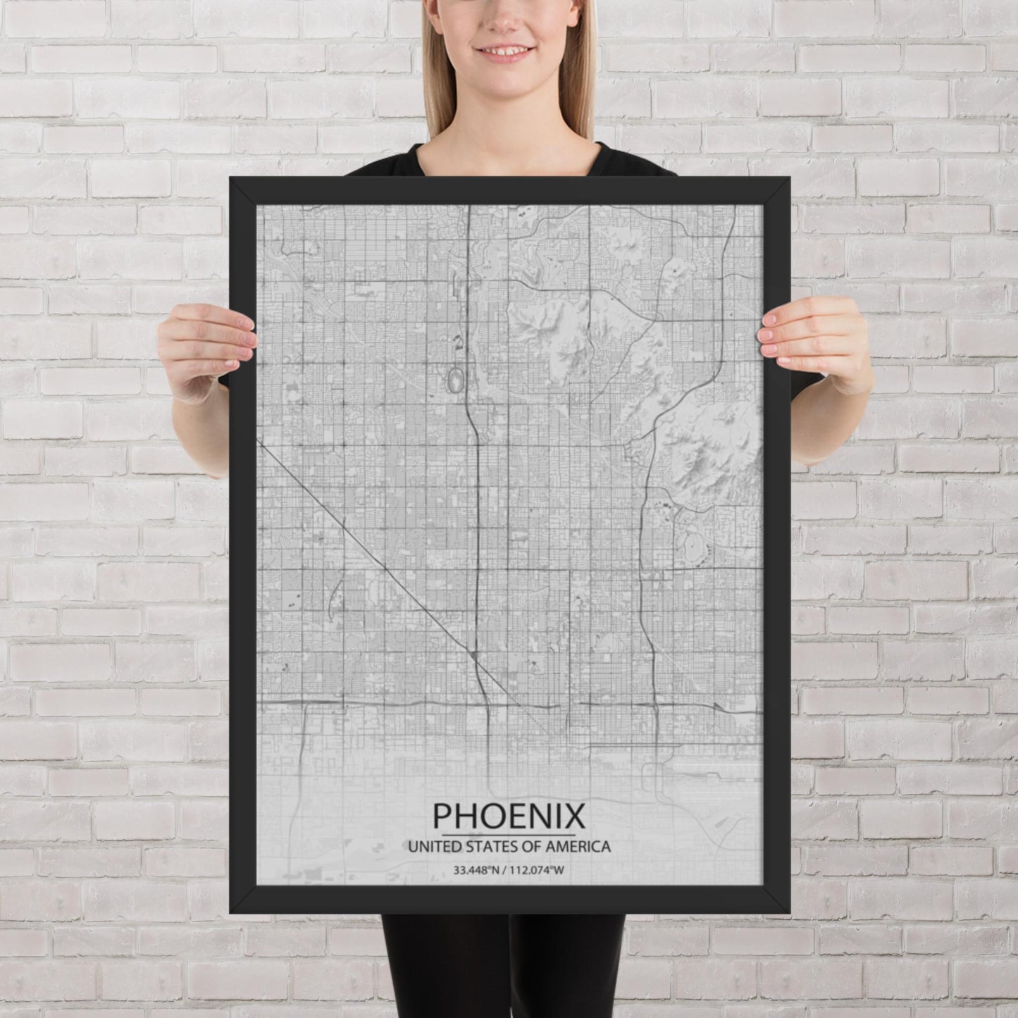 Phoenix Light Grey Framed Map
