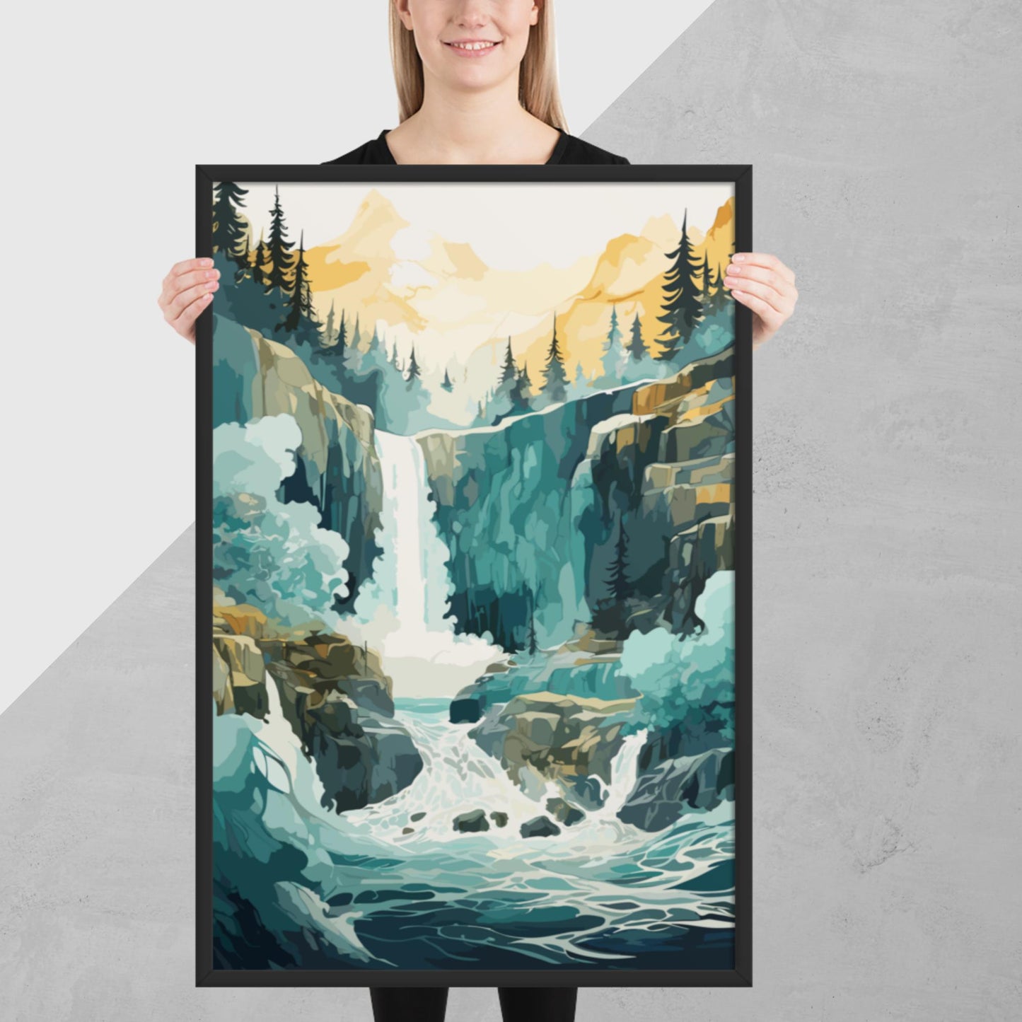 Roaring Forest Waterfall Framed Poster