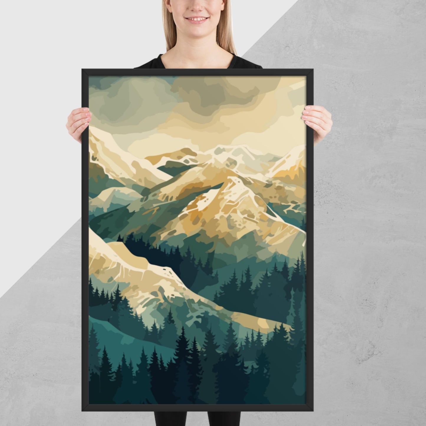 Winter Forest Mountains Framed Poster