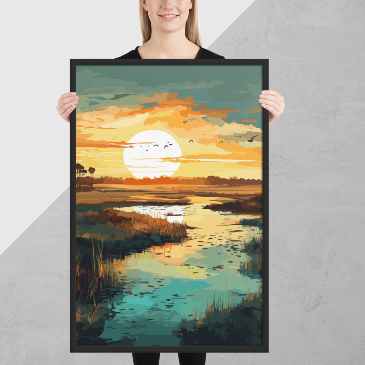 Marshland Sunset Framed Poster