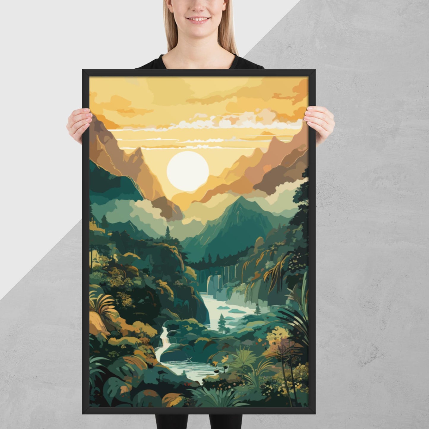 Mountainous Rainforest River Framed Poster