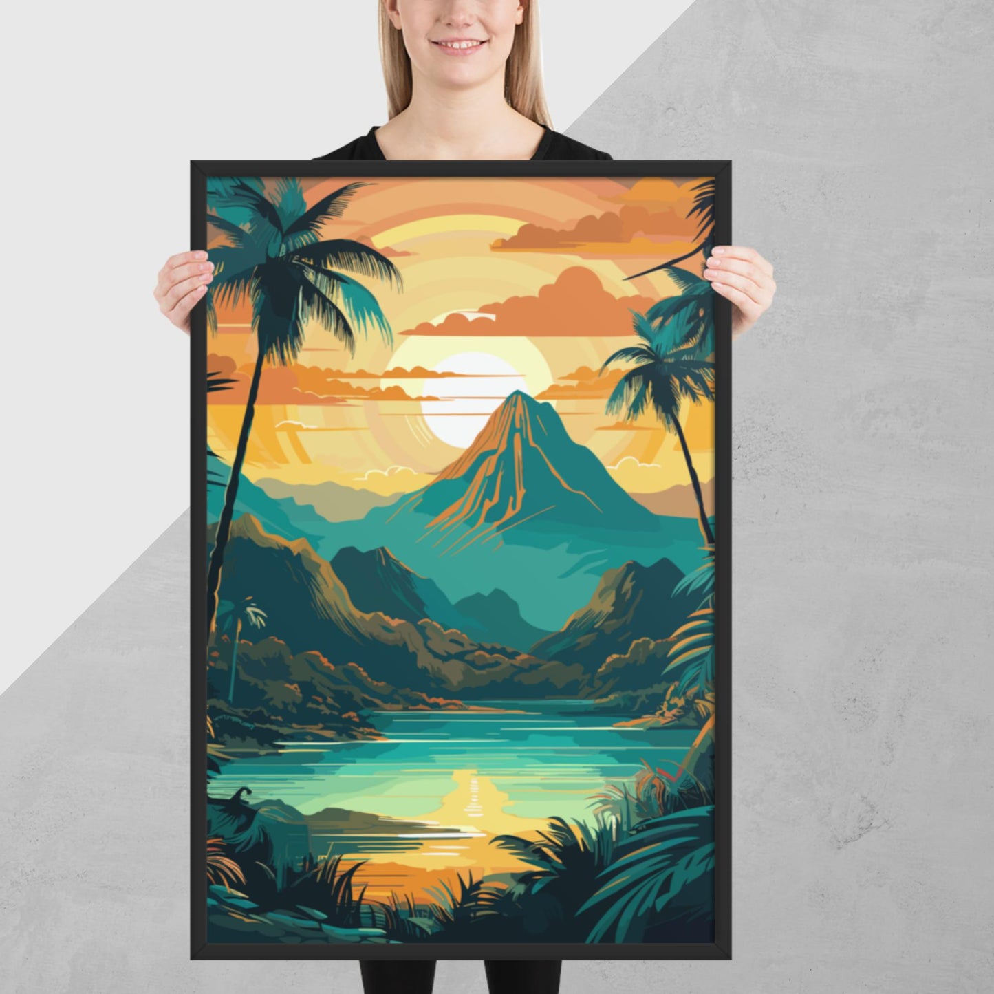Rainforest Mountain Sunset Framed Poster