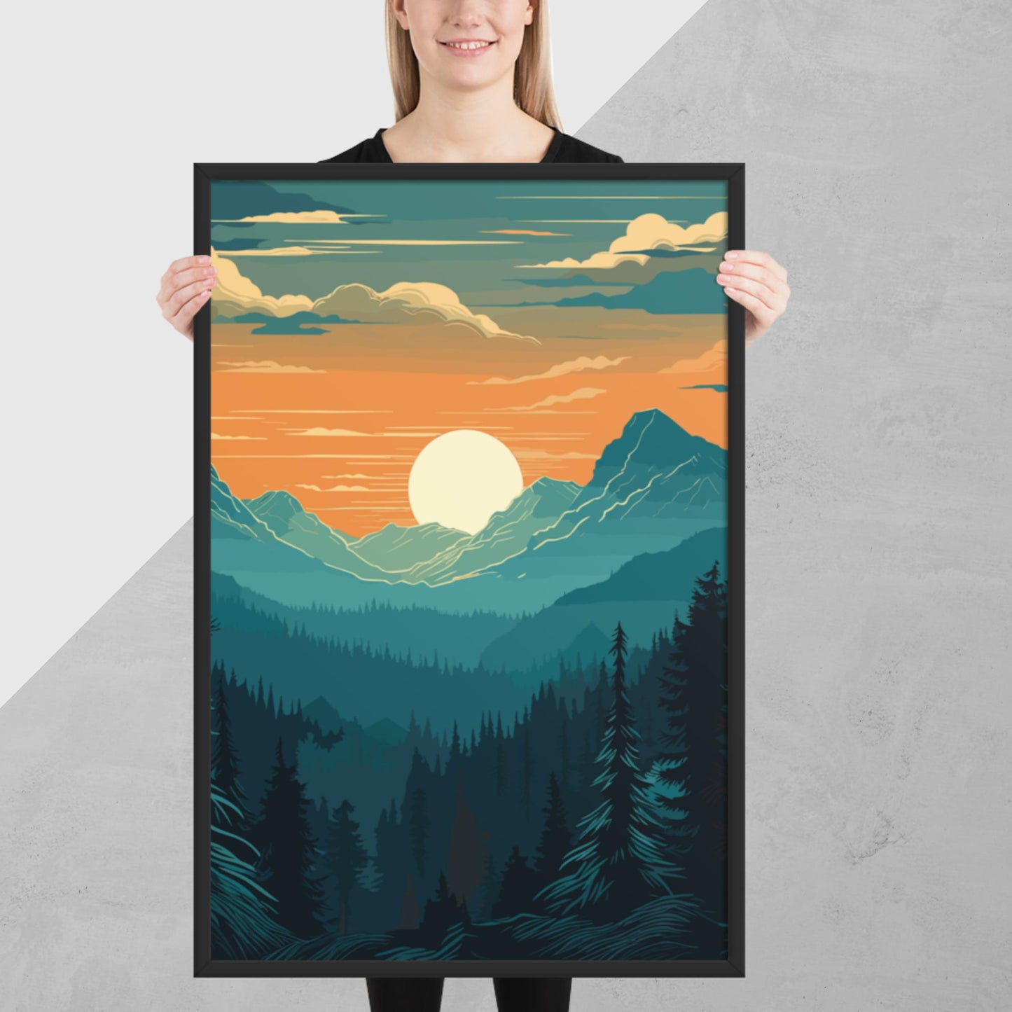 Forest Skyline Sunset Framed Poster