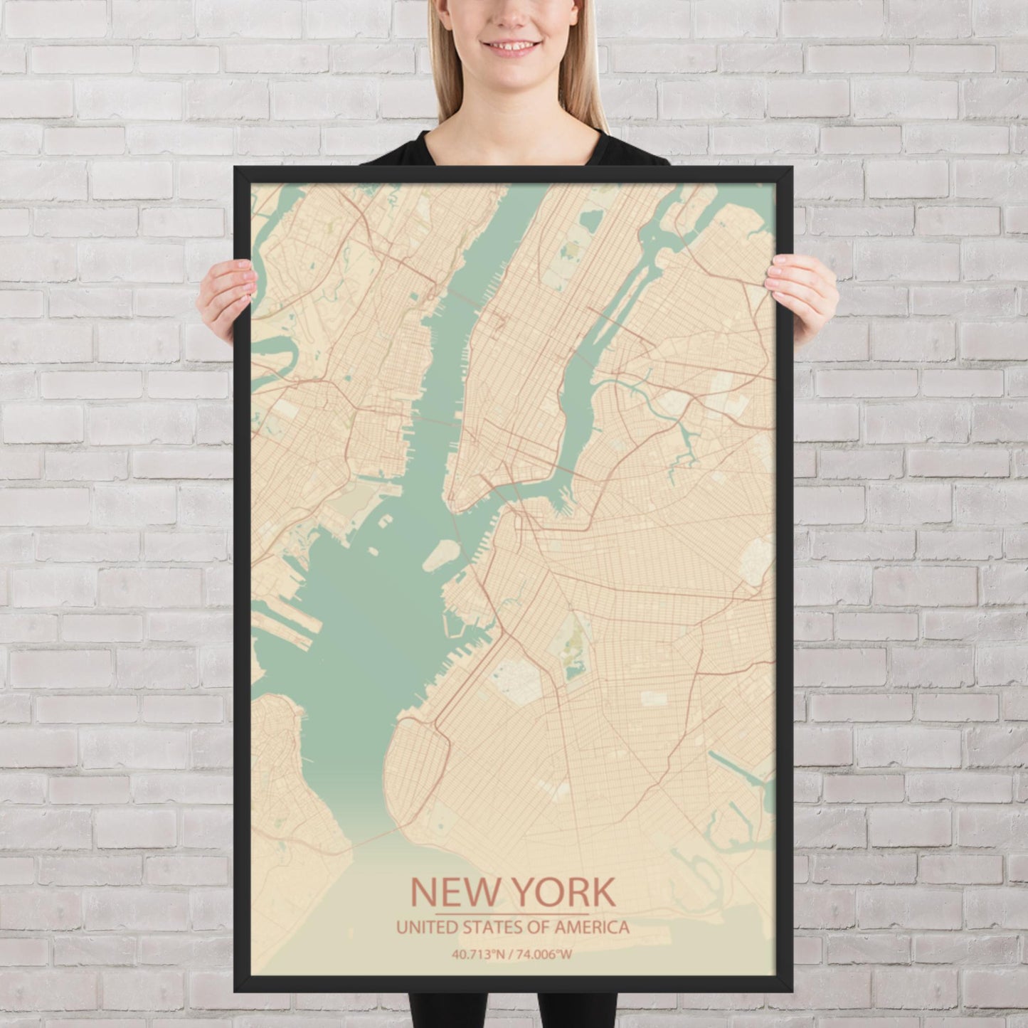 New York Vintage Style Framed Map