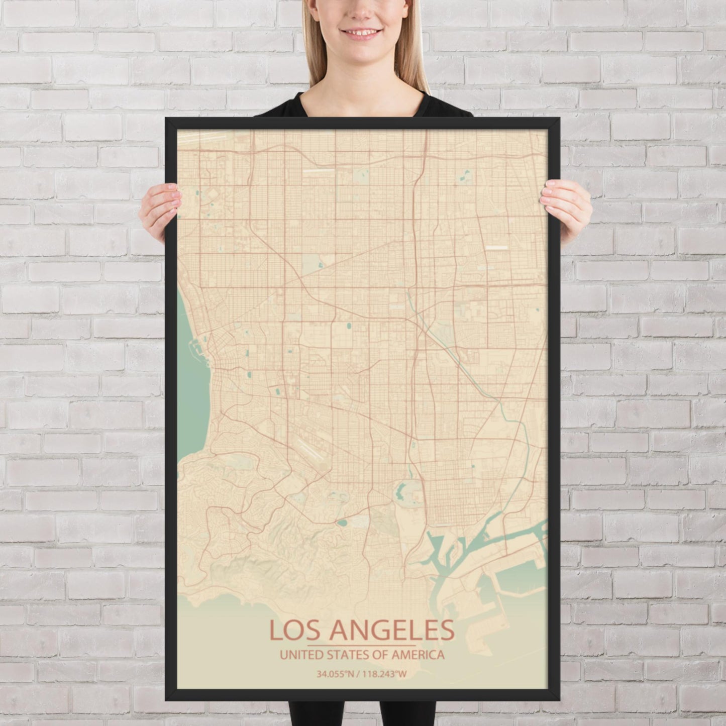 Los Angeles Vintage Style Framed Map