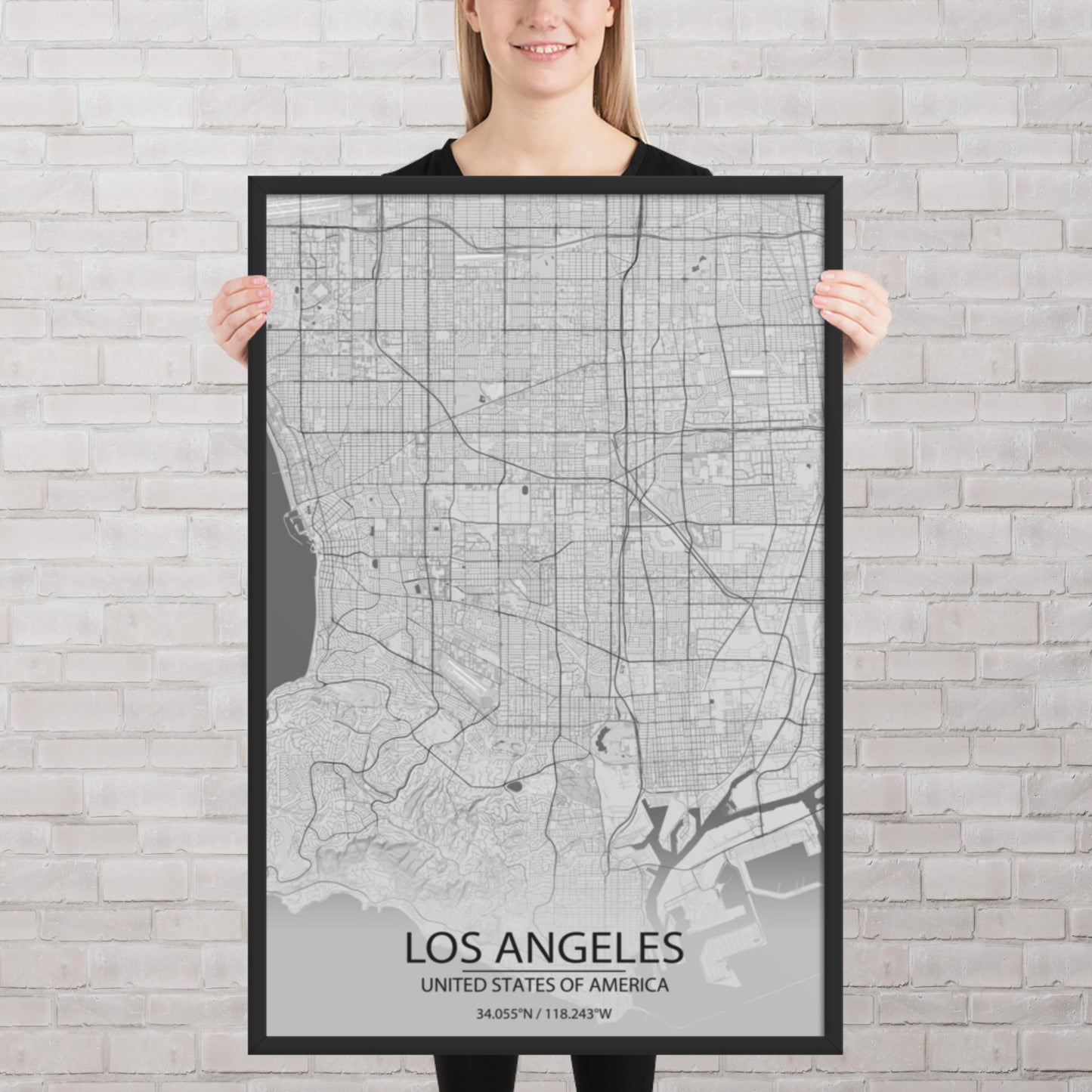 Los Angeles Light Grey Framed Map