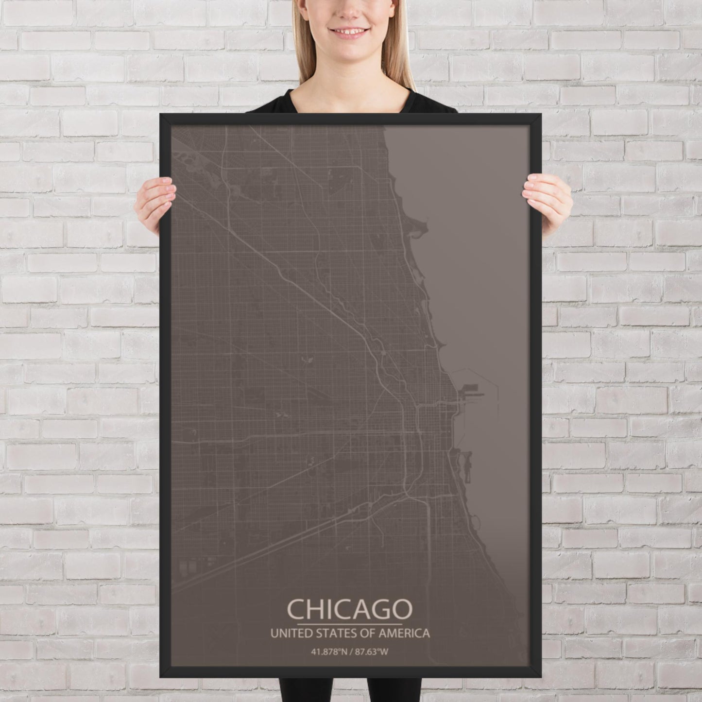 Chicago Brown and Grey Framed Map