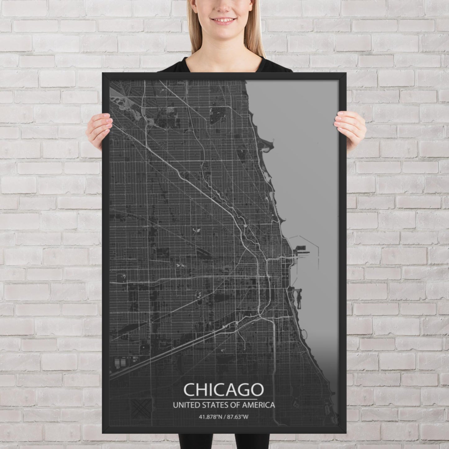 Chicago Dark Grey Framed Map