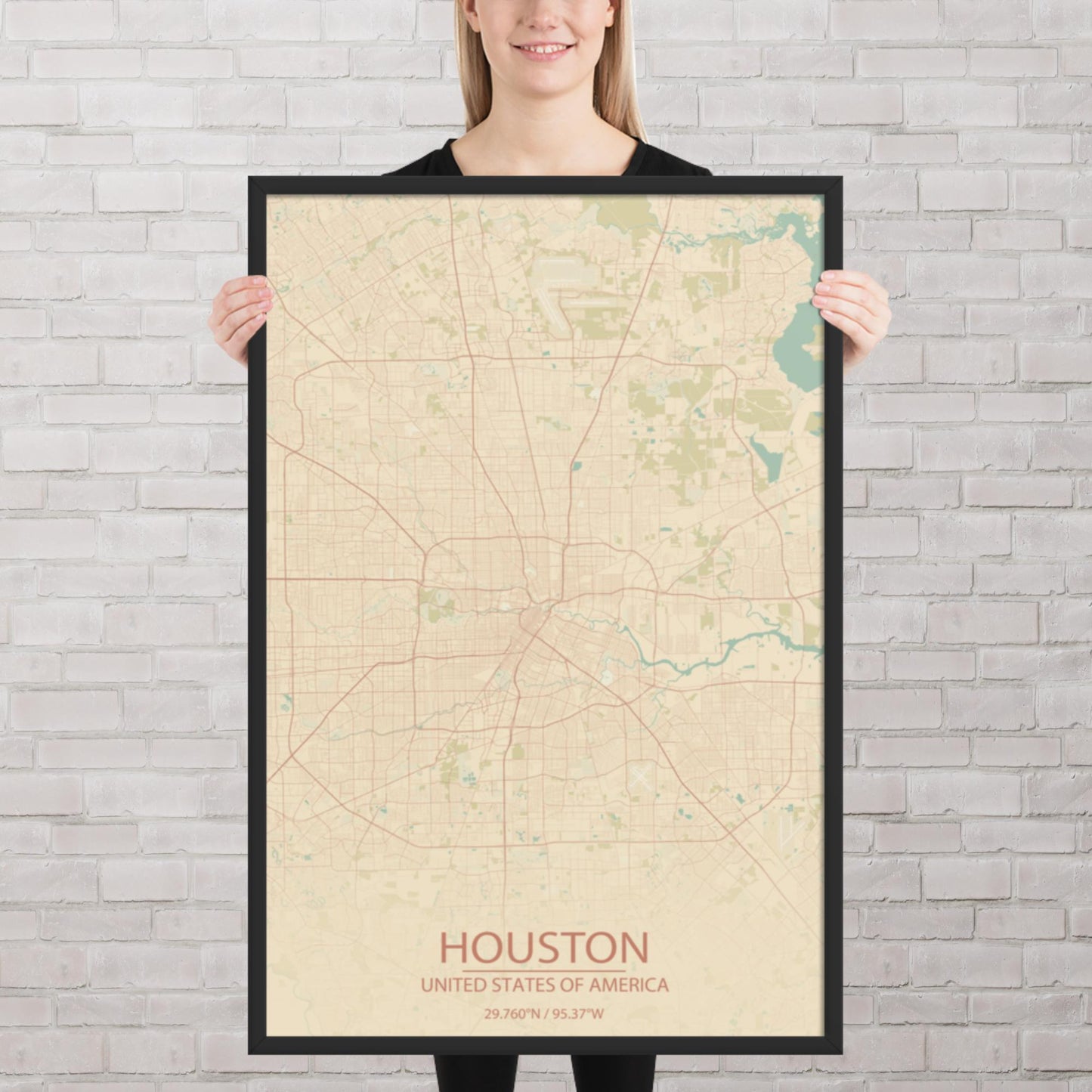 Houston Vintage Style Framed Map