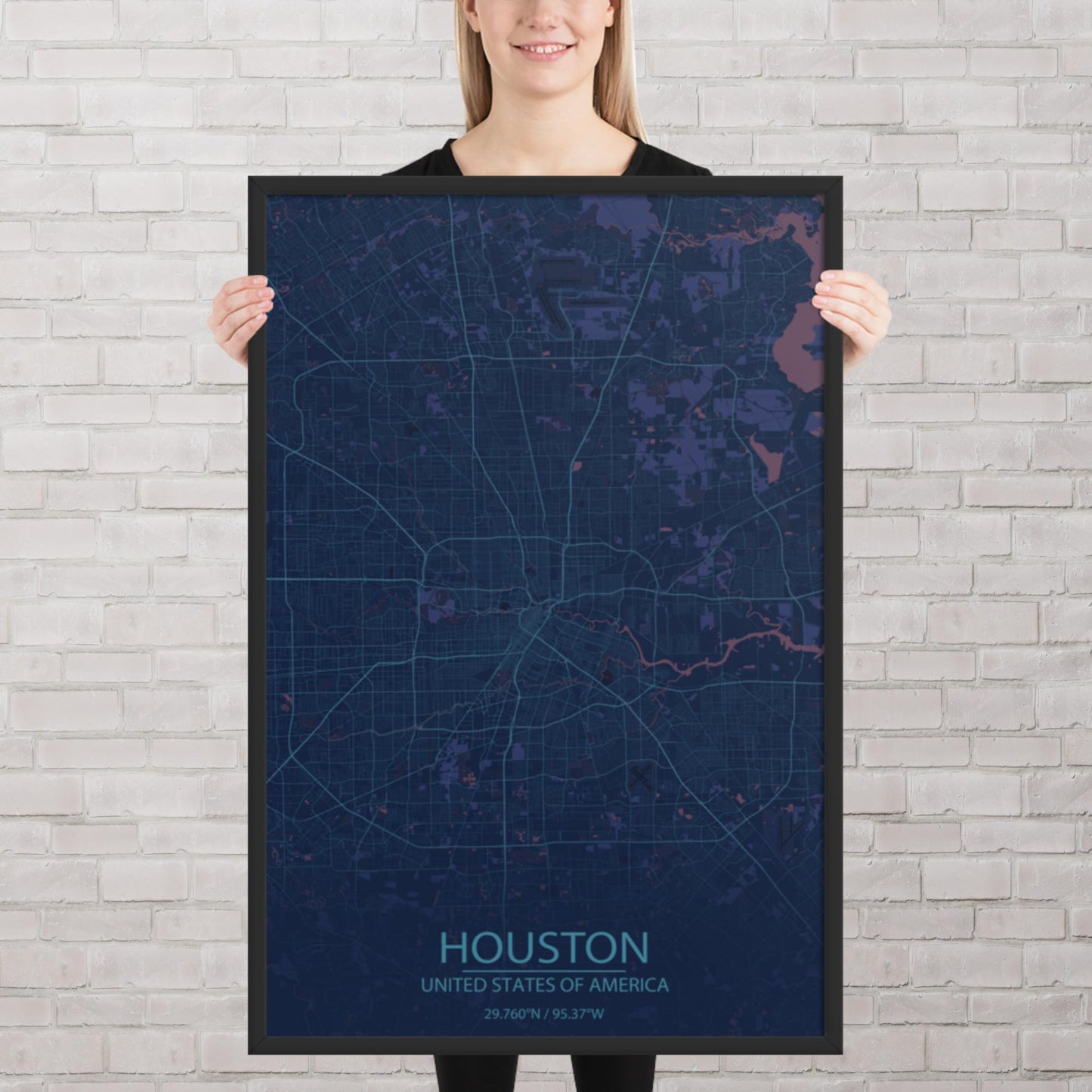 Houston Blue and Purple Framed Map