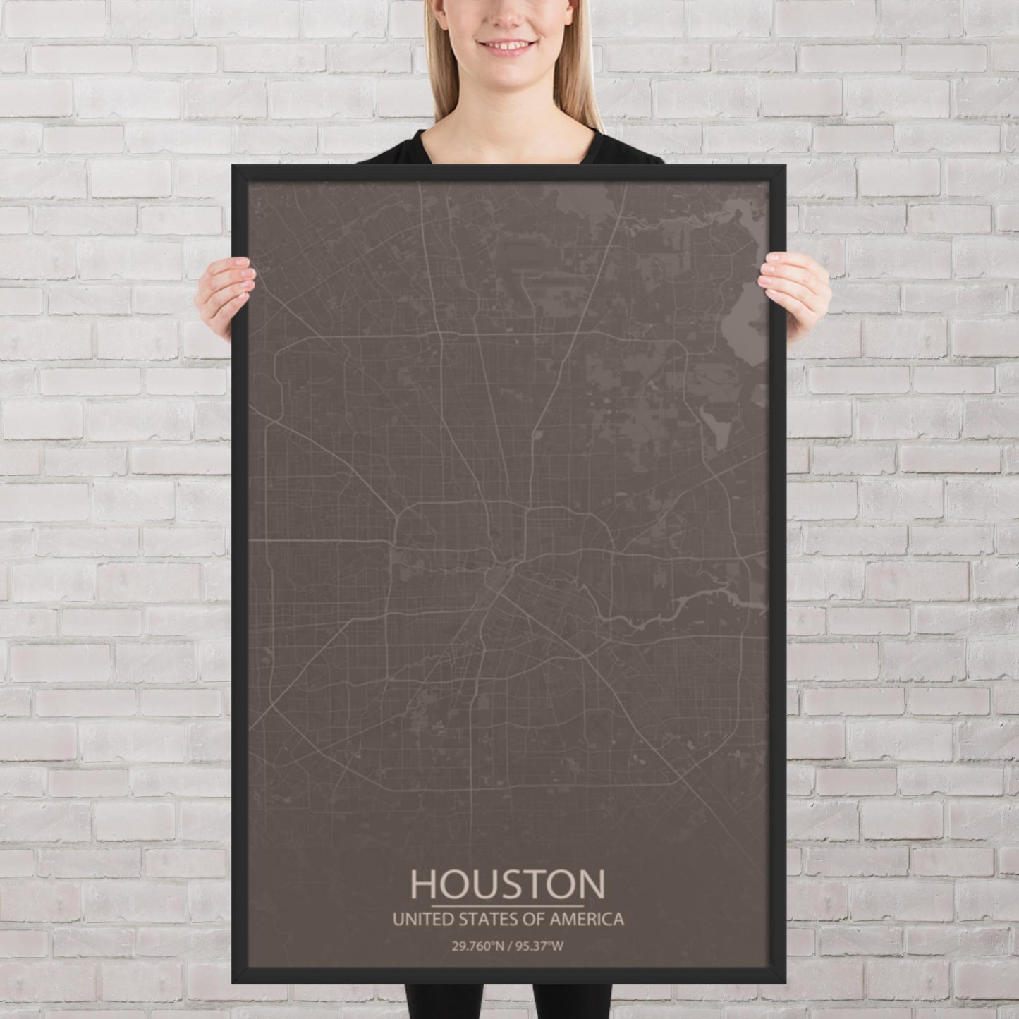 Houston Brown and Grey Framed Map