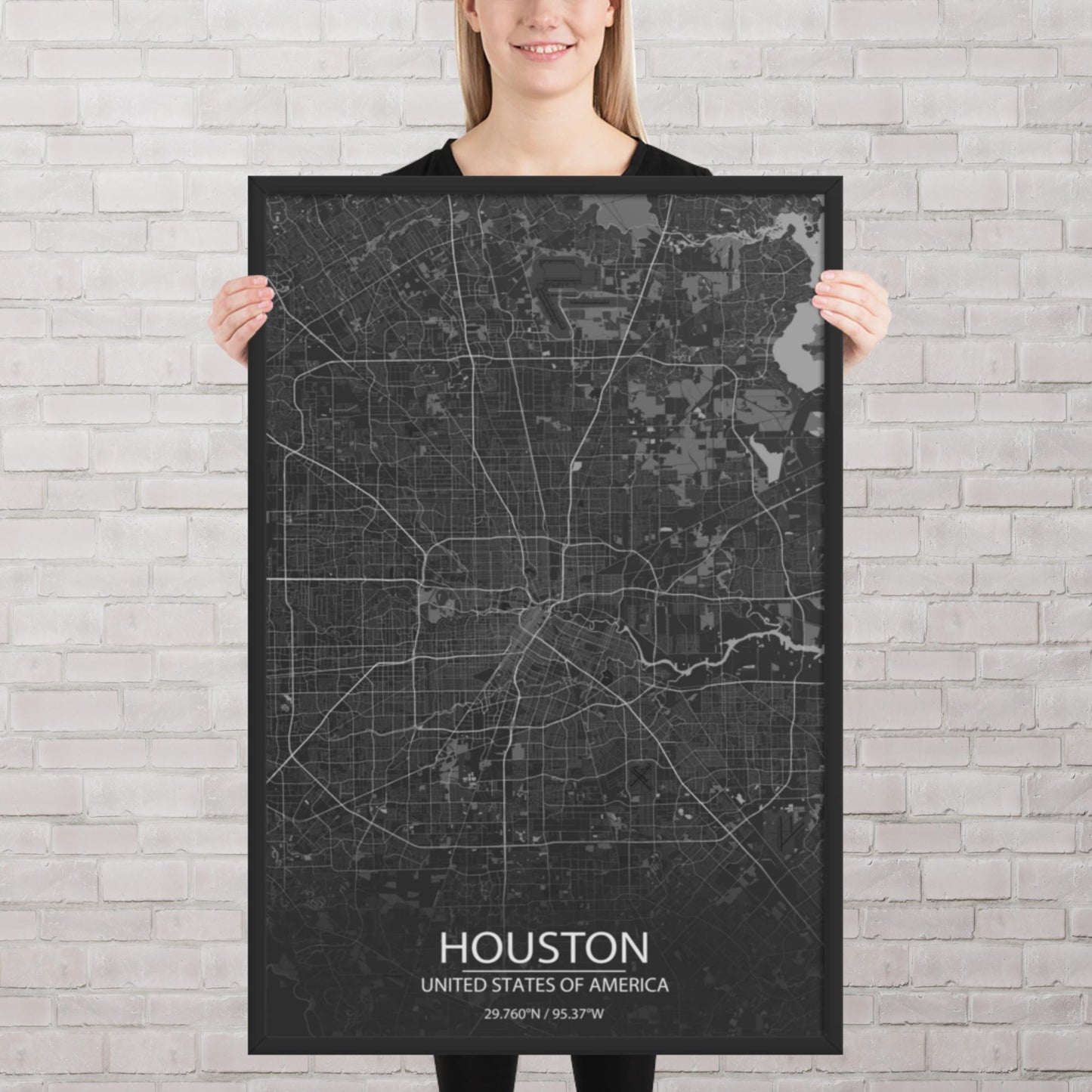 Houston Dark Grey Framed Map