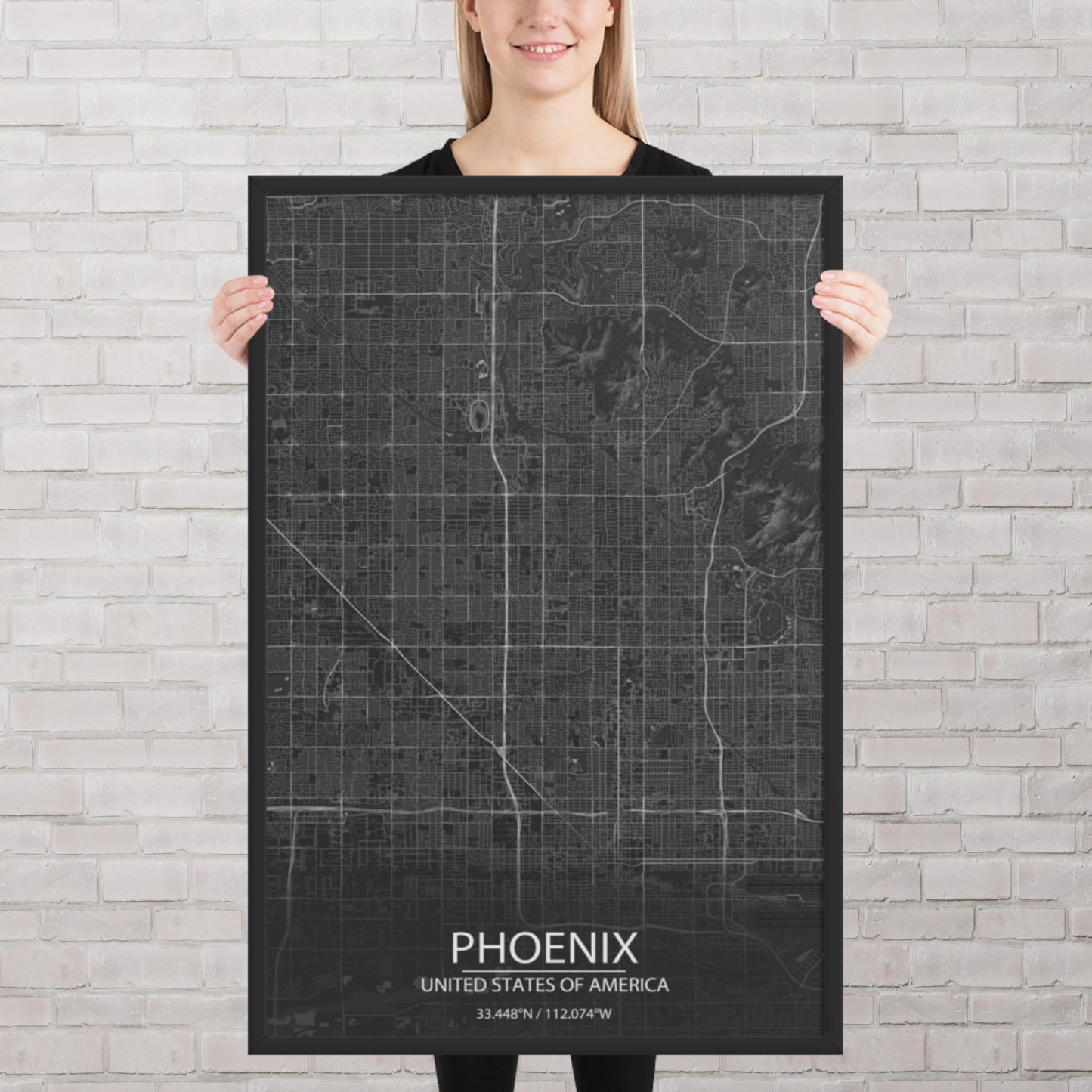 Phoenix Dark Grey Framed Map