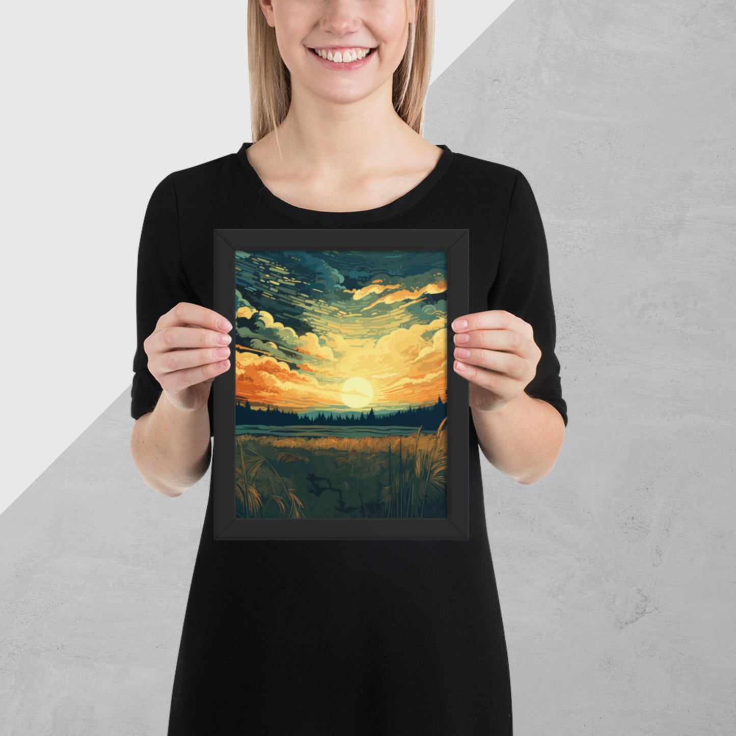Crop Field Sunset Framed Poster