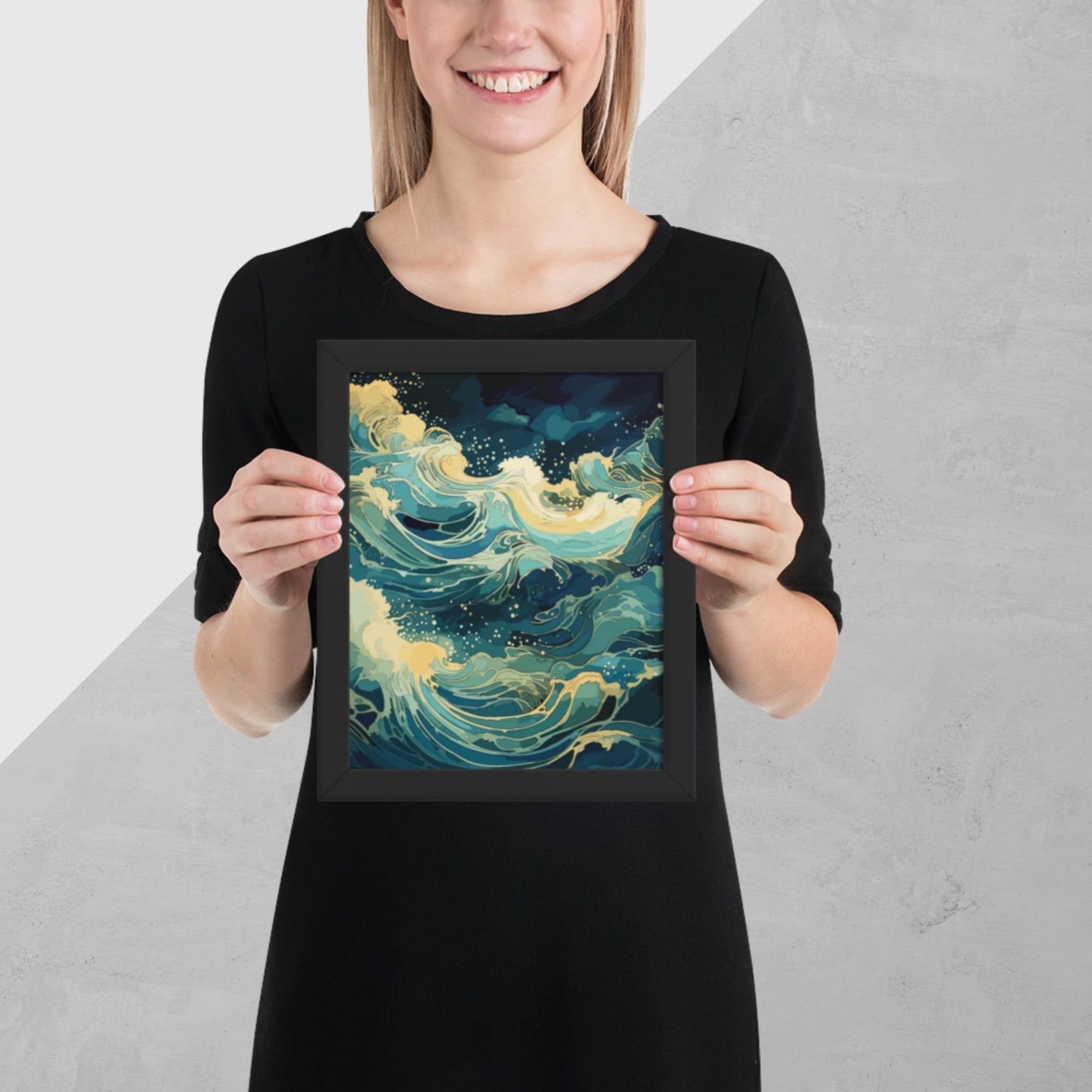 Nighttime Ocean Waves Framed Poster