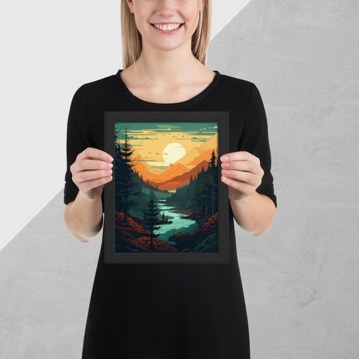 Forest River Sunset Framed Poster