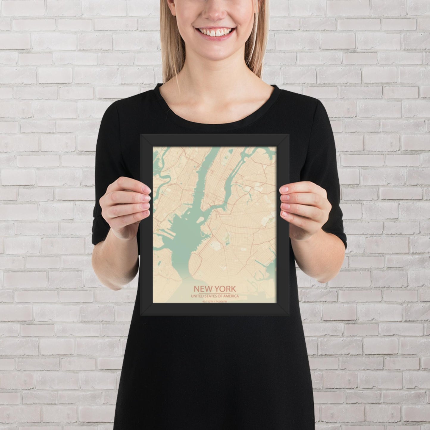New York Vintage Style Framed Map