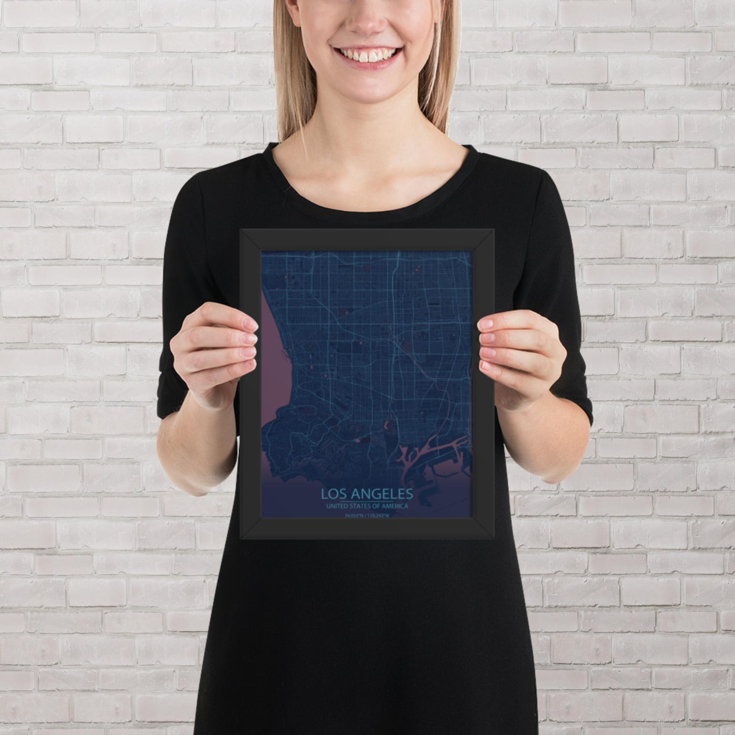 Los Angeles Blue and Purple Framed Map