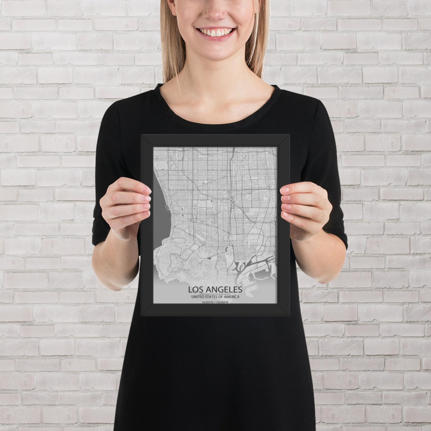 Los Angeles Light Grey Framed Map