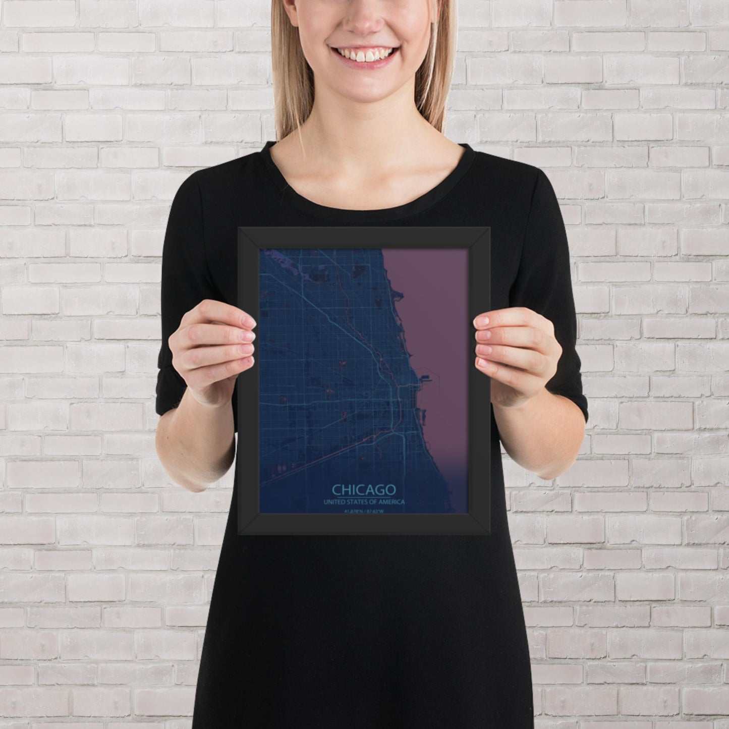 Chicago Blue and Purple Framed Map