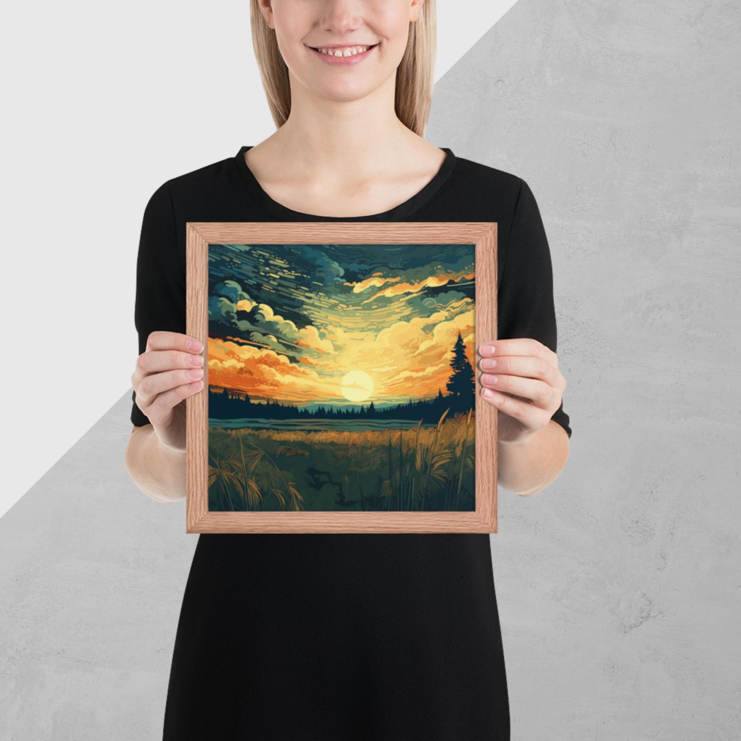 Crop Field Sunset Framed Poster