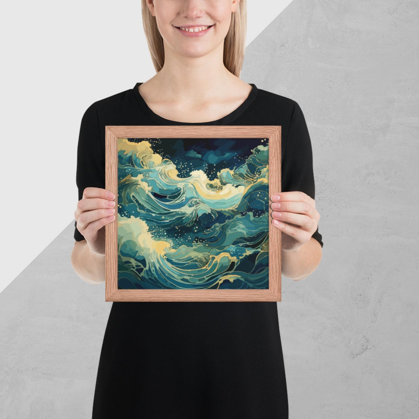 Nighttime Ocean Waves Framed Poster