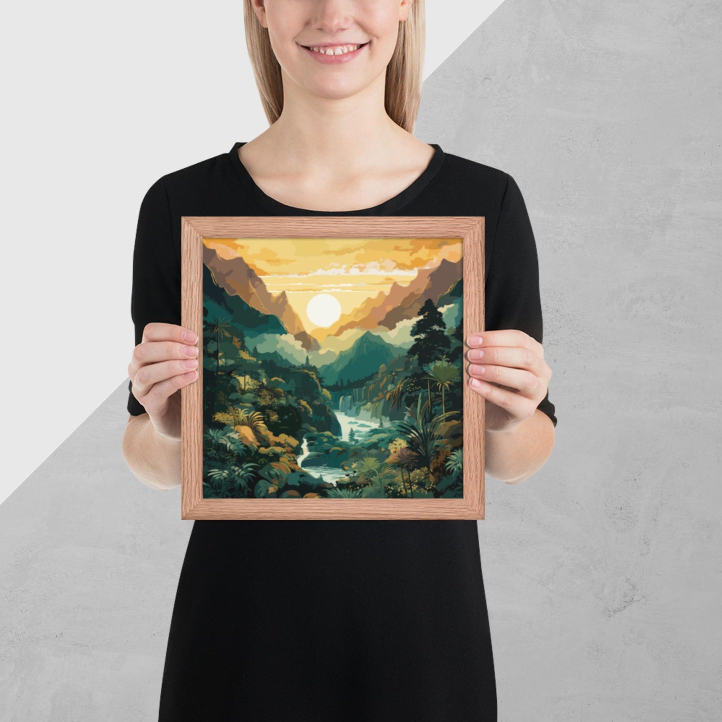 Mountainous Rainforest River Framed Poster