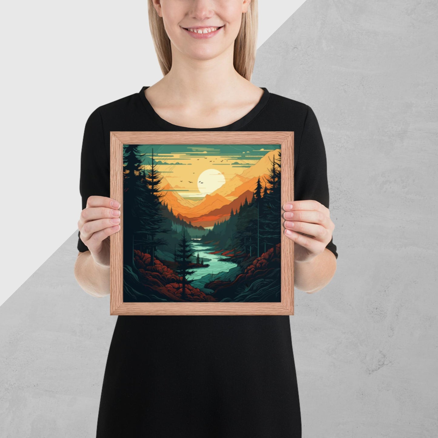 Forest River Sunset Framed Poster