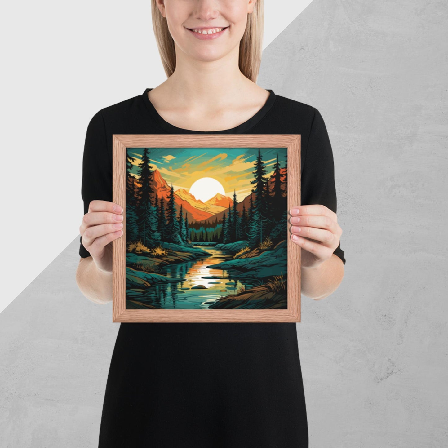 Forest Mountain River Framed Poster