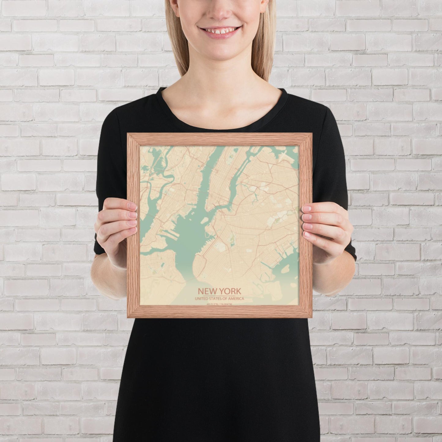 New York Vintage Style Framed Map