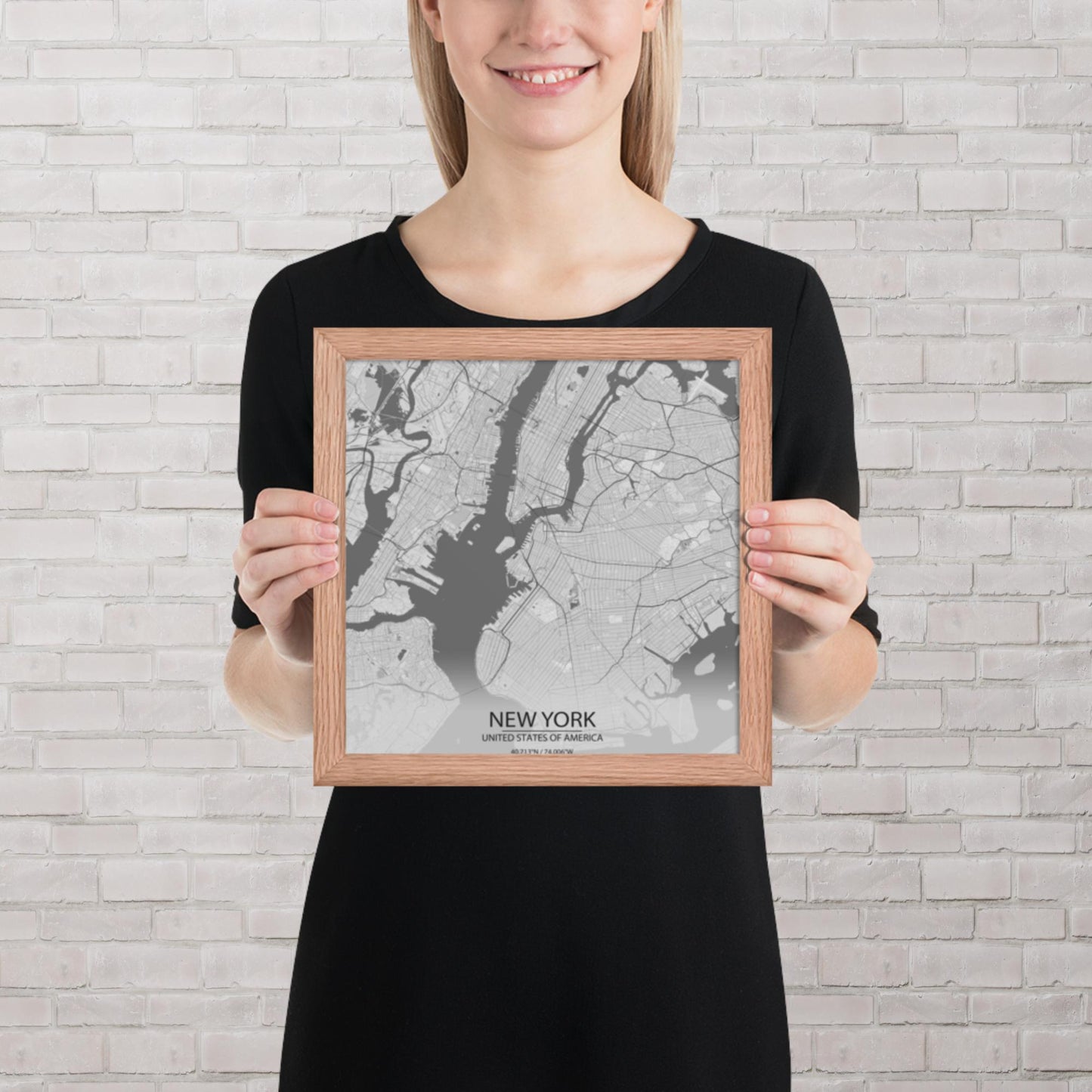 New York Light Grey Framed Map