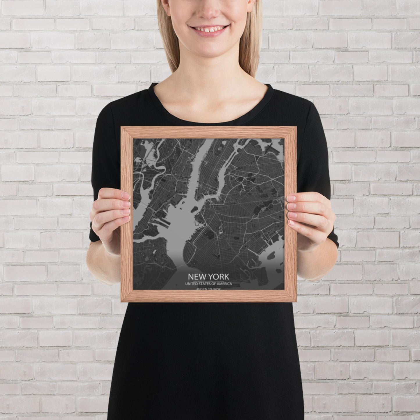 New York Dark Grey Framed Map