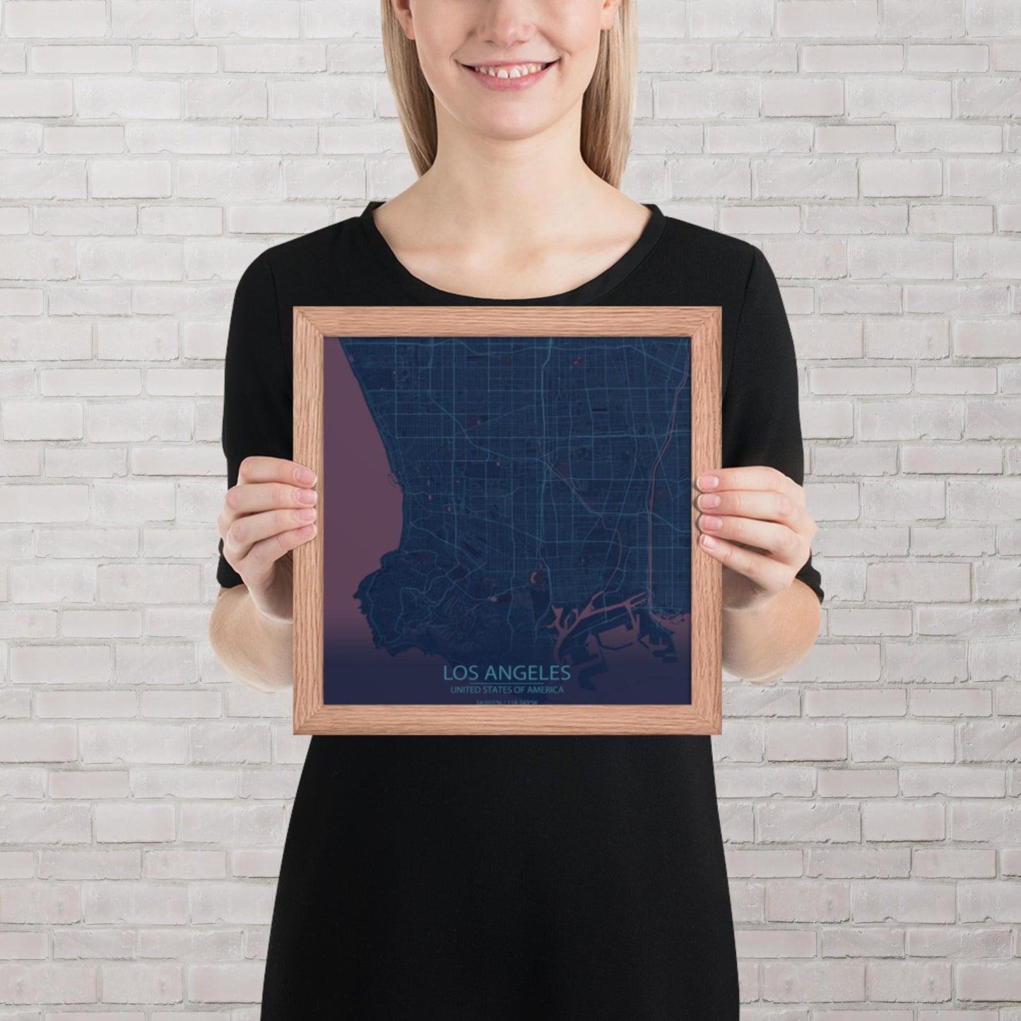 Los Angeles Blue and Purple Framed Map