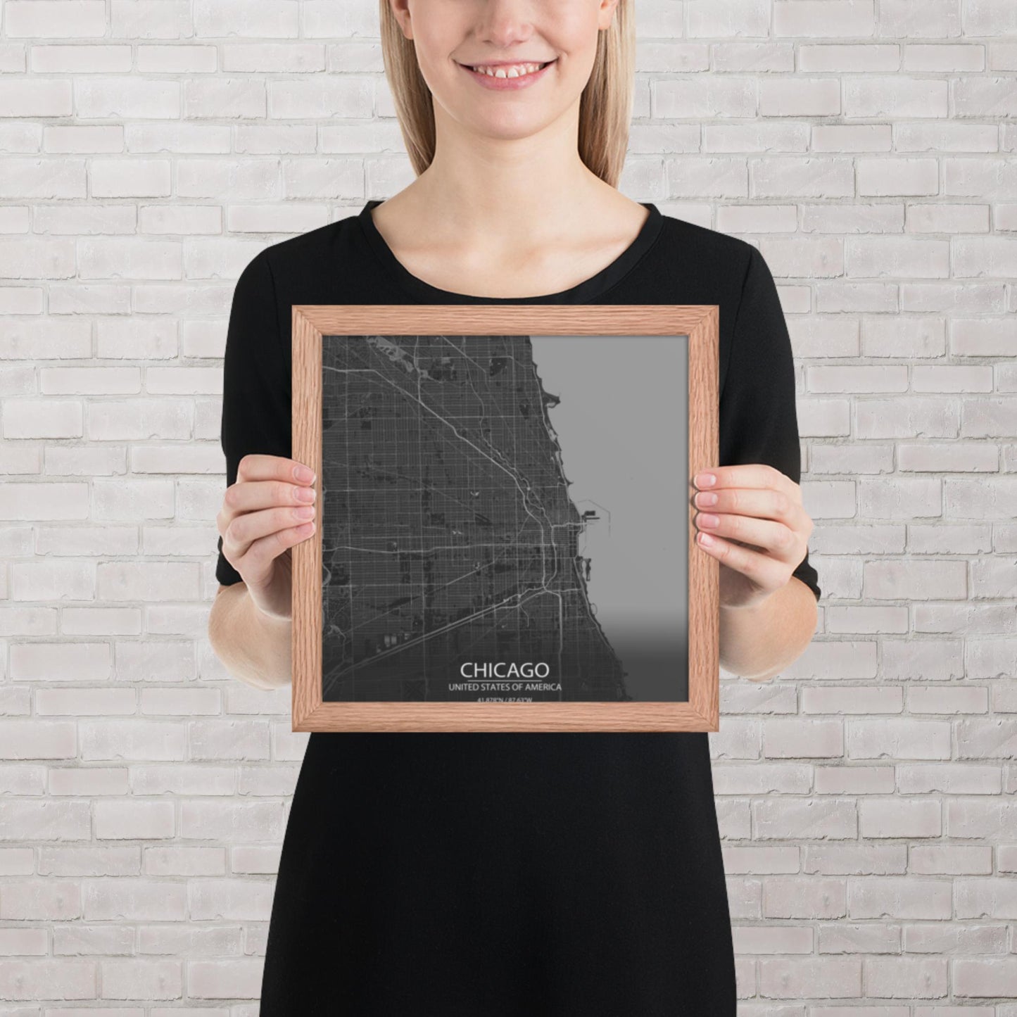 Chicago Dark Grey Framed Map