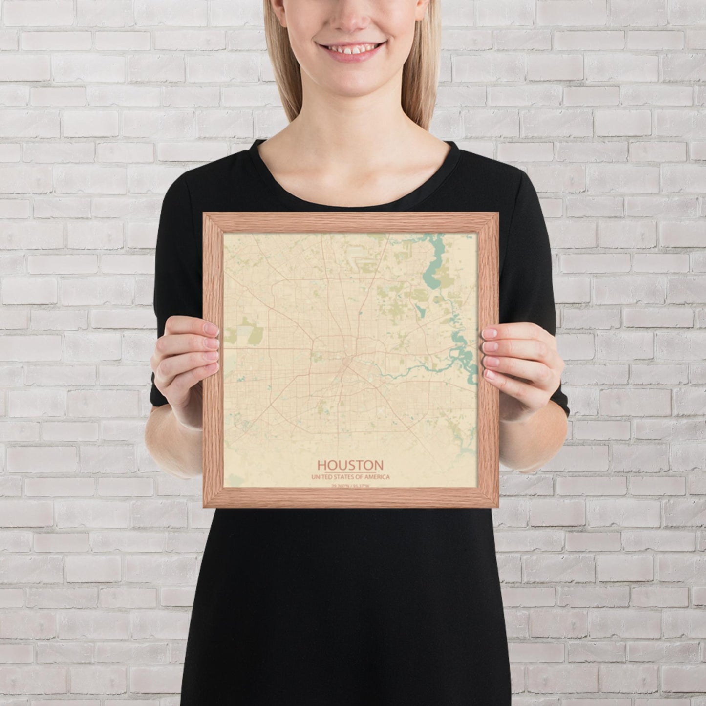 Houston Vintage Style Framed Map