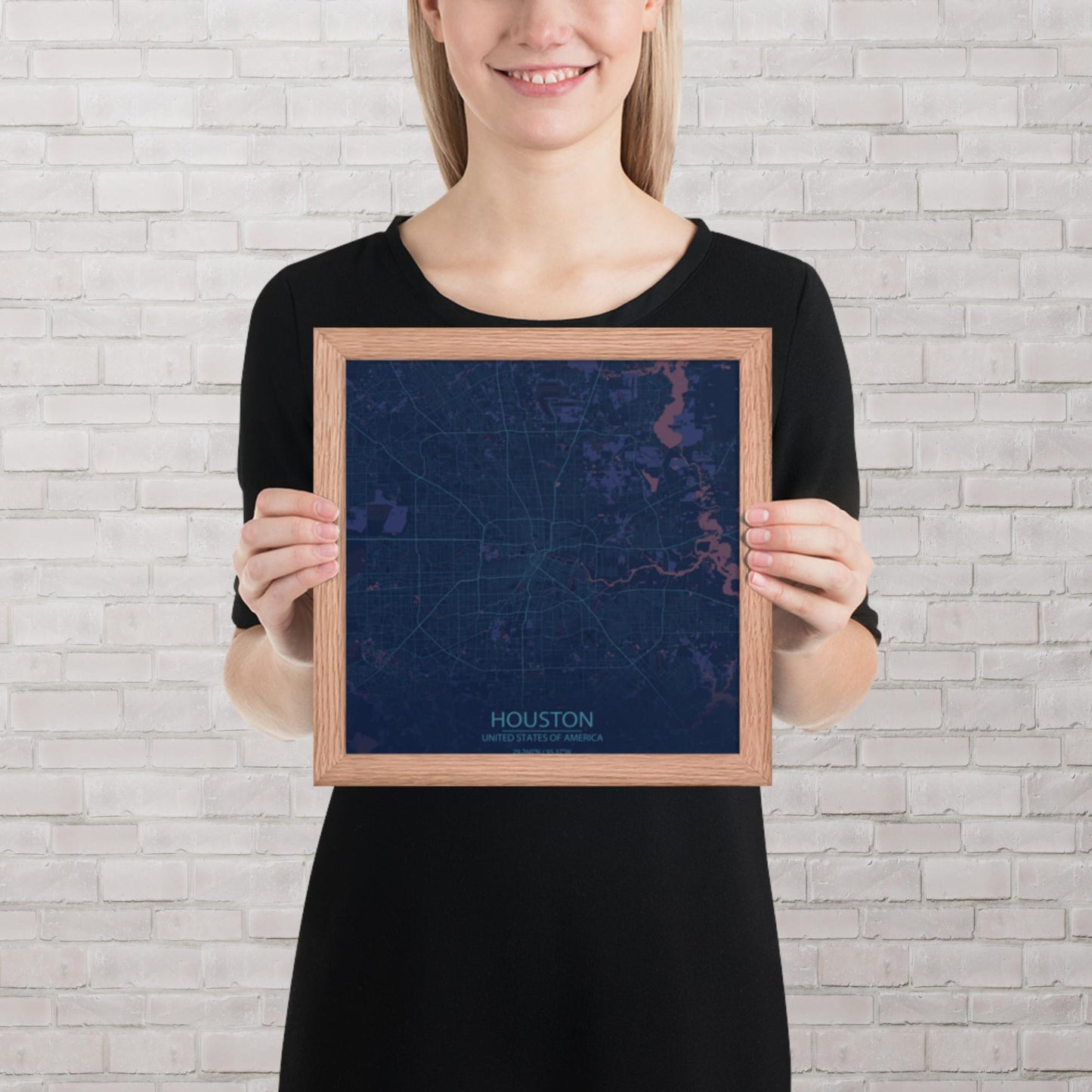 Houston Blue and Purple Framed Map