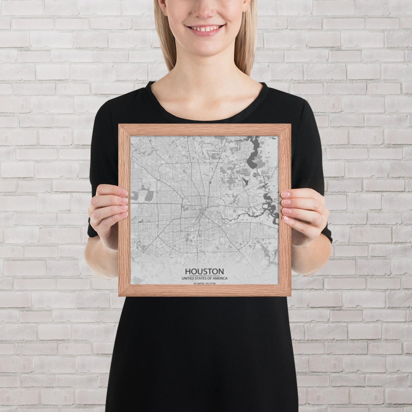 Houston Light Grey Framed Map
