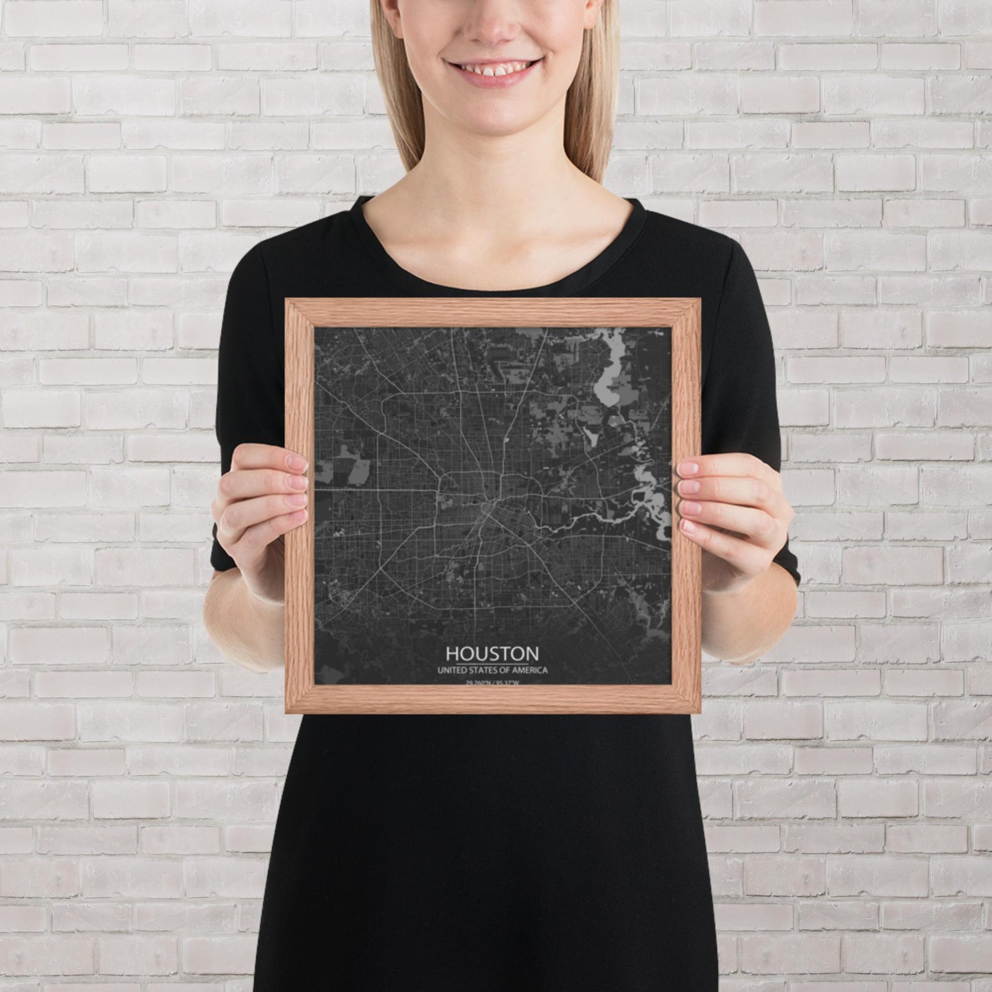 Houston Dark Grey Framed Map