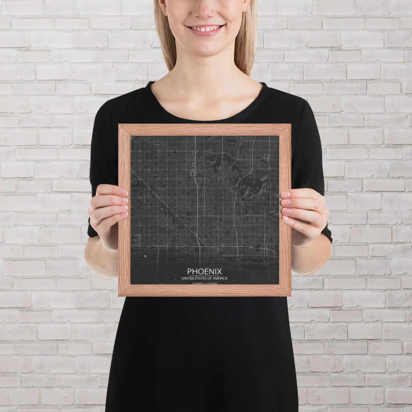 Phoenix Dark Grey Framed Map