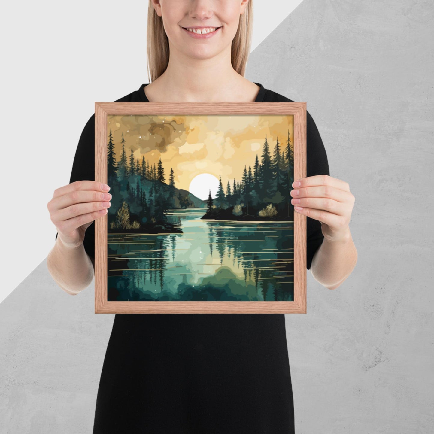 Forest Lake Sunset Framed Poster