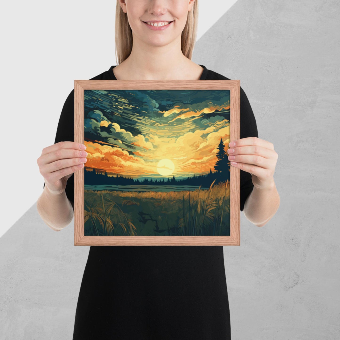 Crop Field Sunset Framed Poster