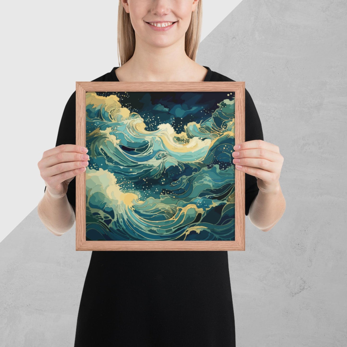 Nighttime Ocean Waves Framed Poster