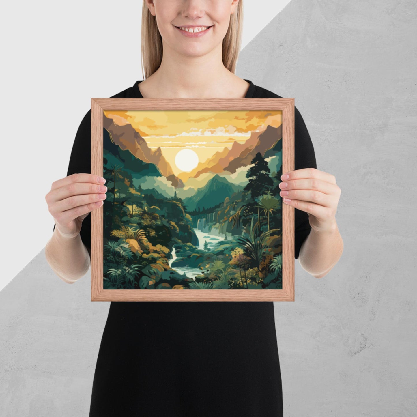 Mountainous Rainforest River Framed Poster