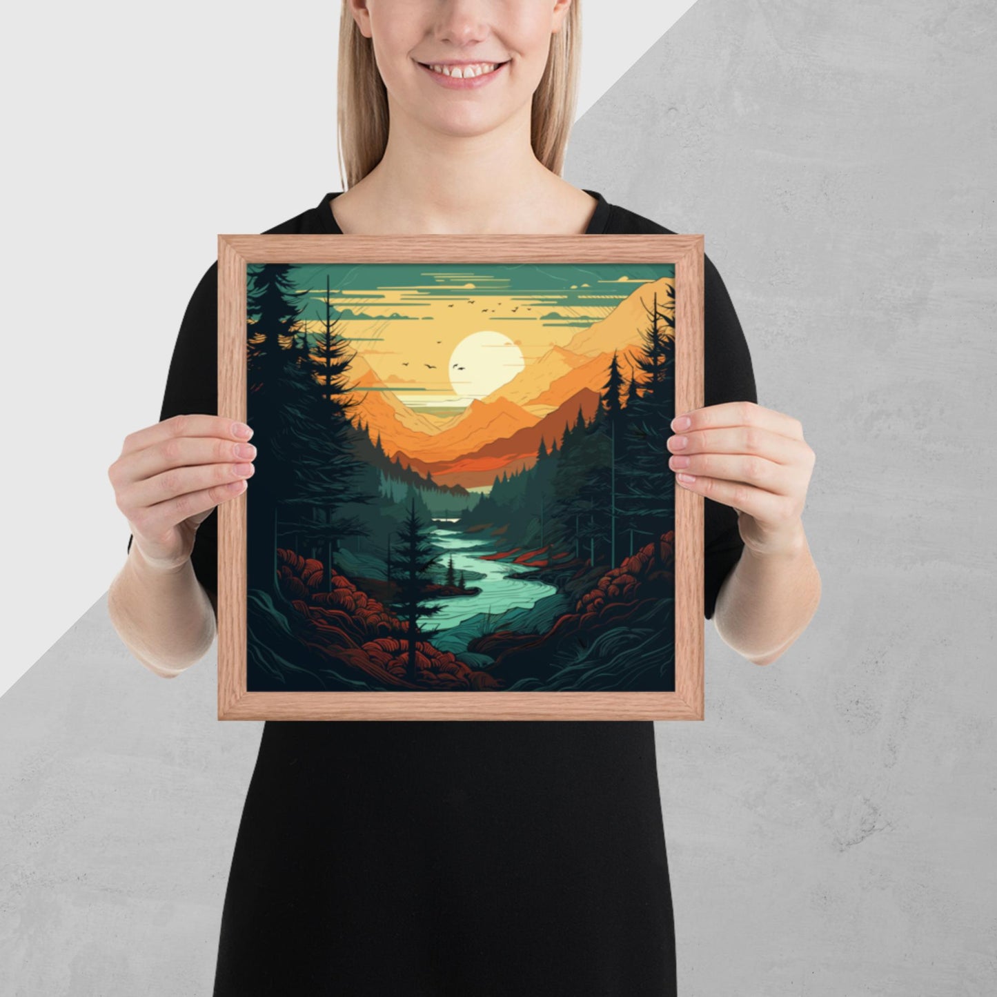 Forest River Sunset Framed Poster