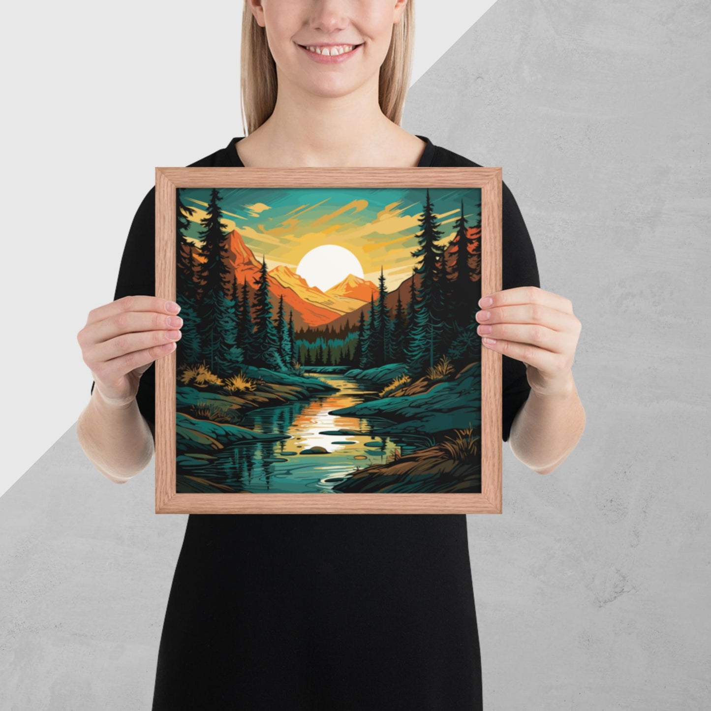 Forest Mountain River Framed Poster