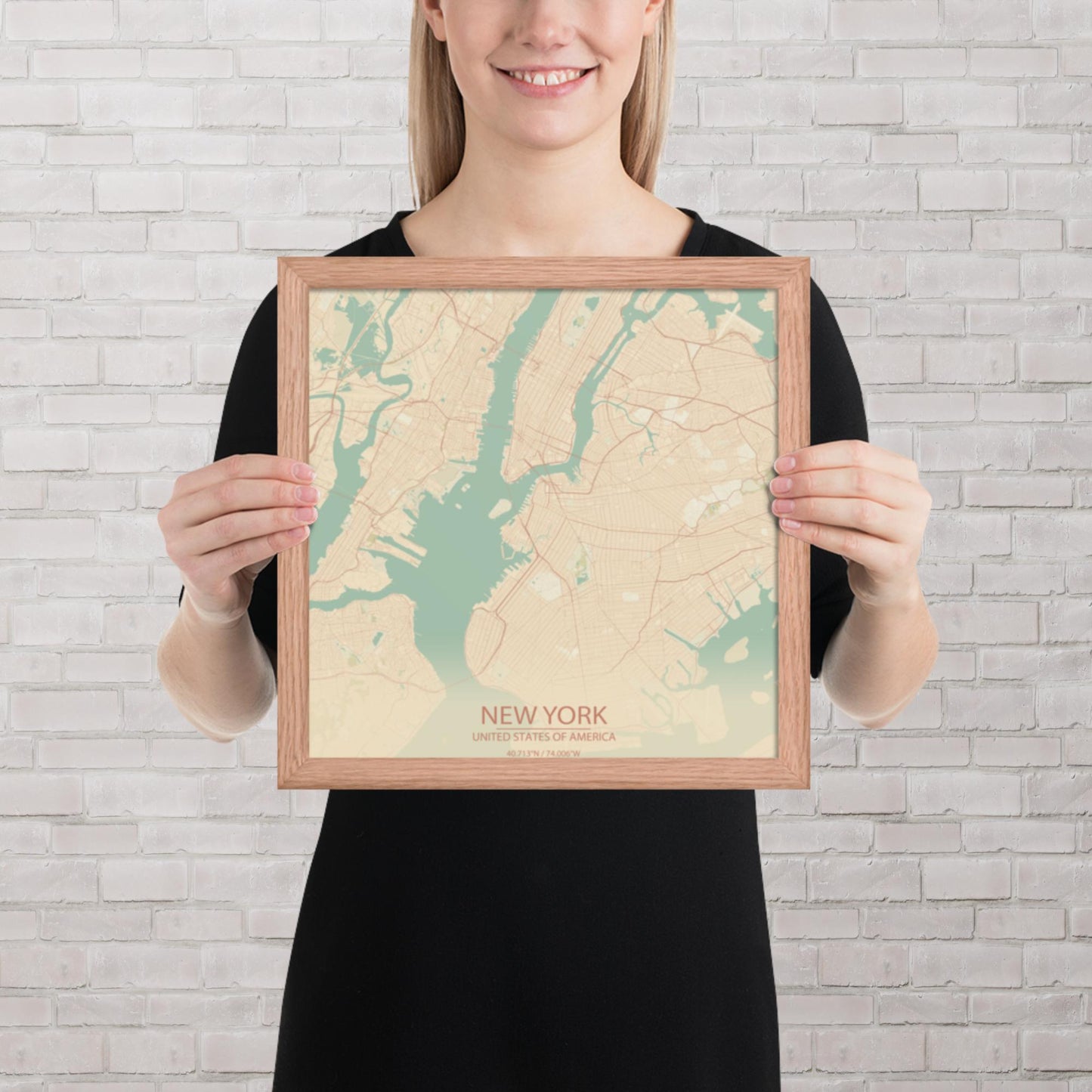 New York Vintage Style Framed Map