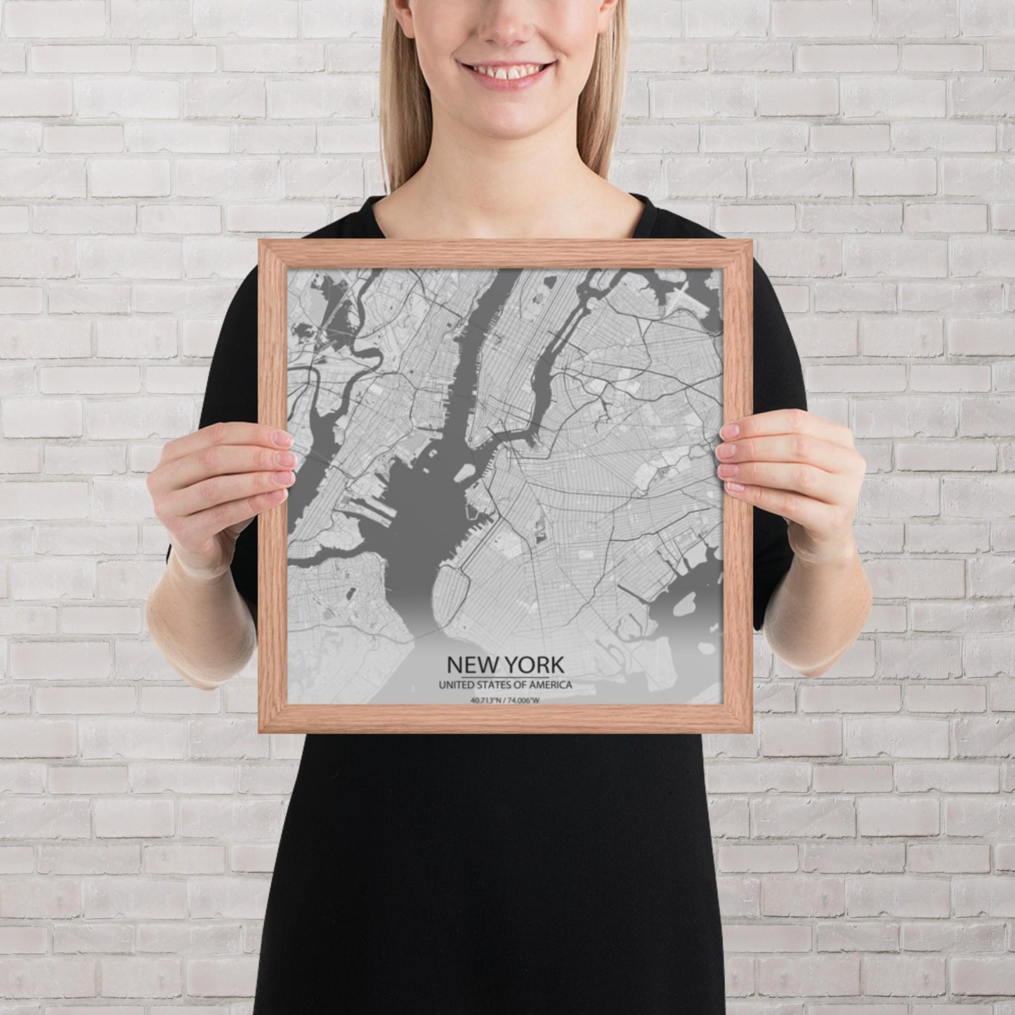 New York Light Grey Framed Map