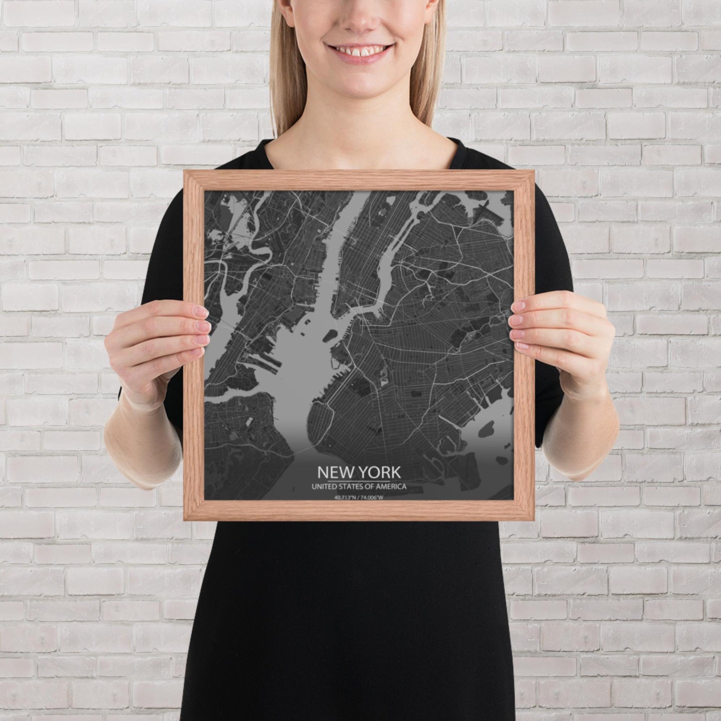 New York Dark Grey Framed Map