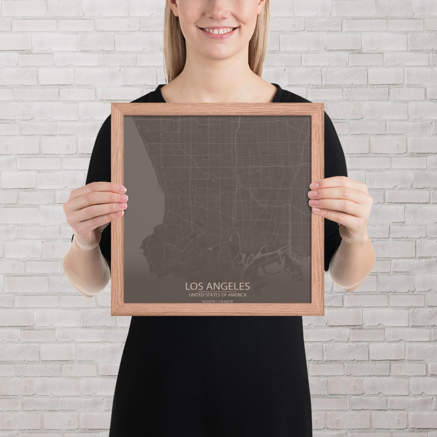 Los Angeles Brown and Grey Framed Map