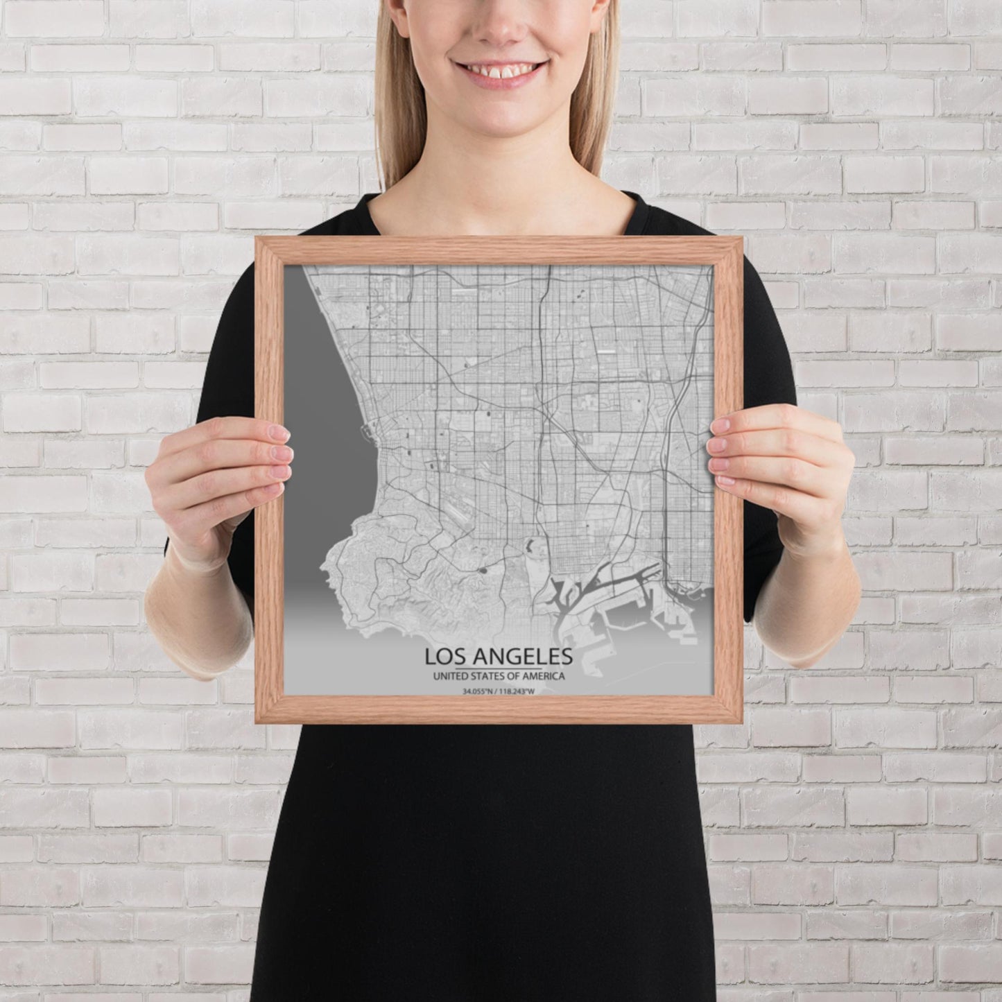 Los Angeles Light Grey Framed Map